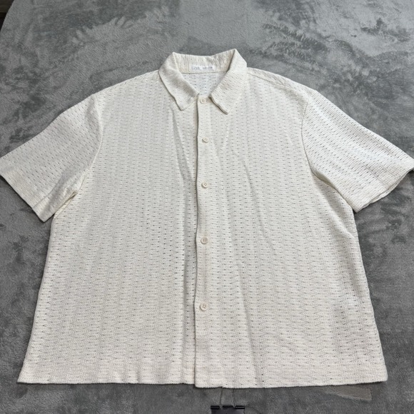 Zara Other - Zara Geometric Jacquard Button Shirt Mens L White Coastal Summer Beach Boho